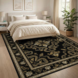 Black Gold Serpent Medallion Area Rug
