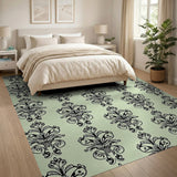 Sage Green Damask Floral Pattern Area Rug