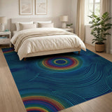 Rainbow Concentric Circles Geometric Area Rug