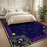 Navy Cosmic Swirl Area Rug with Ornate Star Borders