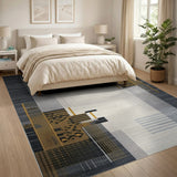 Modern Grey Geometric Area Rug with Gold Accents