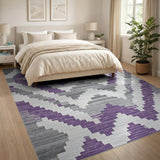 Purple Purple Grey Zigzag Geometric Area Rug