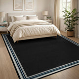 Black and White Black Geometric Border Area Rug