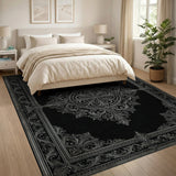 Traditional Persian Black and White Black White Ornate Persian Area Rug