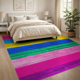 Vivid Multi-Color Horizontal Stripe Area Rug