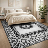 Black White Persian Sunburst Area Rug