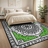 Green Border Persian Mandala Area Rug
