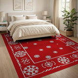 Festive Red Snowflake Border Area Rug