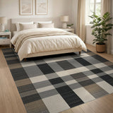 Black Checkered Washable Area Rug