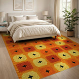 Vibrant Orange Diamond Grid Area Rug