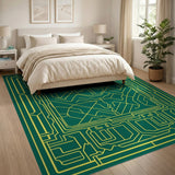 Futuristic Green Circuit Maze Area Rug