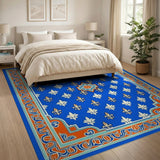 Blue and Teal Navy Blue Fleur-de-Lis Area Rug with Ornate Borders