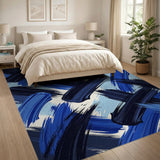 Bold Blue Brushstroke Abstract Area Rug