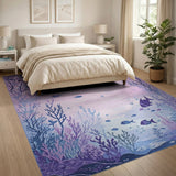 Purple Underwater Fish and Seaweed Area Rug