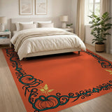 Teal Pumpkin Vine Border Orange Area Rug