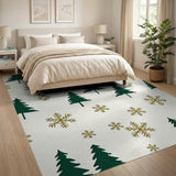 Winter Pine Tree Gold Snowflake Area Rug