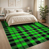 Rustic Farmhouse Vibrant Green Black Plaid Area Rug