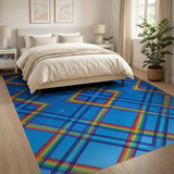 Rainbow Plaid Blue Washable Area Rug
