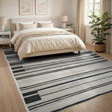 Bold Black White Geometric Striped Woven Rug