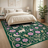 Green Floral Unicorn Bunny Area Rug