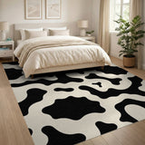 ODIKA Washable Abstract Fluid Wavy Area Rug, Black & Cream Low Pile