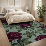 Vintage Burgundy Rose Floral Area Rug