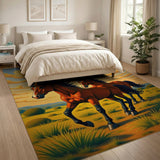 Galloping Chestnut Horses Sunset Prairie Rug