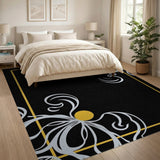 Black Gold Floral Border Area Rug