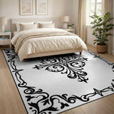 Ornate Black White Medallion Traditional Persian Area Rug