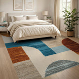 Terracotta Teal Geometric Abstract Area Rug