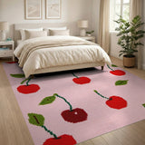 Playful Cherry Print Pink Area Rug