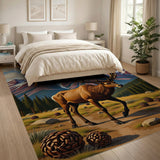 Majestic Bull Elk Snowy Peaks Area Rug