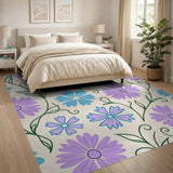 Purple Blue Floral Vine Pattern Area Rug