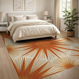 Radiant Orange Sunburst Geometric Rug