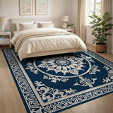 Ornate Navy Persian Medallion Traditional Persian Area Rug