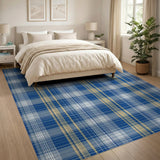 Navy Blue and Gold Plaid Geometric Area Rug