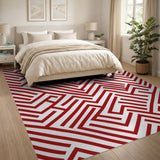 Geometric Modern Red Geometric Maze Area Rug