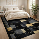 Gold Black Geometric Abstract Area Rug