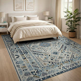 Blue and Teal Blue Heritage Tribal Geometric Area Rug