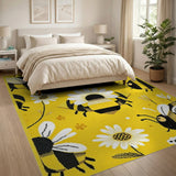 Playful Bees and Daisies Yellow Area Rug