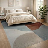 Wavy Abstract Area Rug in Teal, Gray Rust