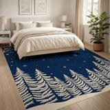 ODIKA Washable Navy Blue Winter Forest Pine Tree Area Rug - Low Pile Non-Slip Rug