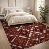 Orange Diamond Star Floral Geometric Area Rug
