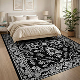 Ornate Black White Persian Black and White Area Rug