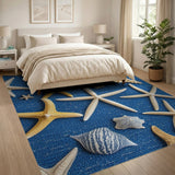 Coastal Starfish Seashell Blue Area Rug