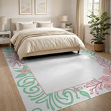 Delicate Pink Blossom Floral Border Rug