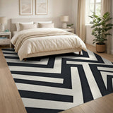 Black White Geometric Zigzag Area Rug