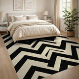 Bold Black Zigzag Cream Area Rug