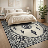 Traditional Persian Black and White Ornate Black Medallion Persian Area Rug