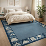 Blue Camping Adventure Border Area Rug